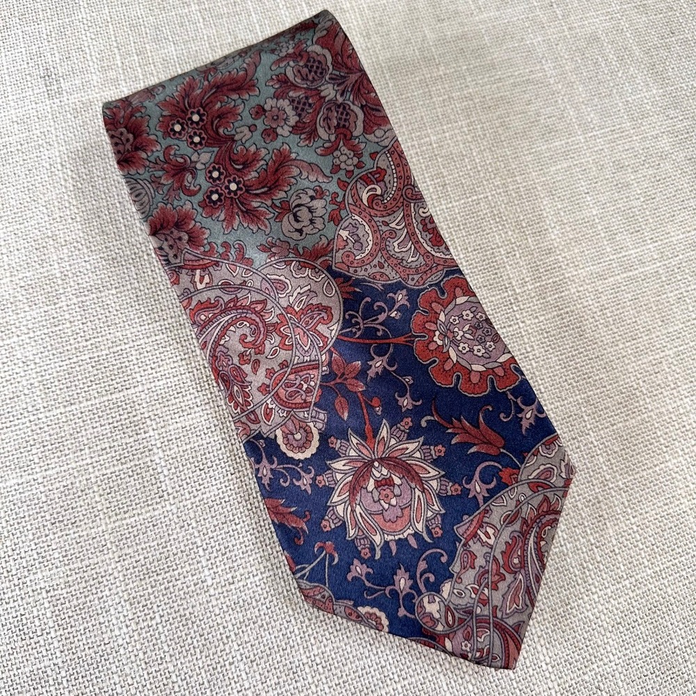 Aquascutum London Silk Necktie Floral Paisley Made 56" L Dappercore Career